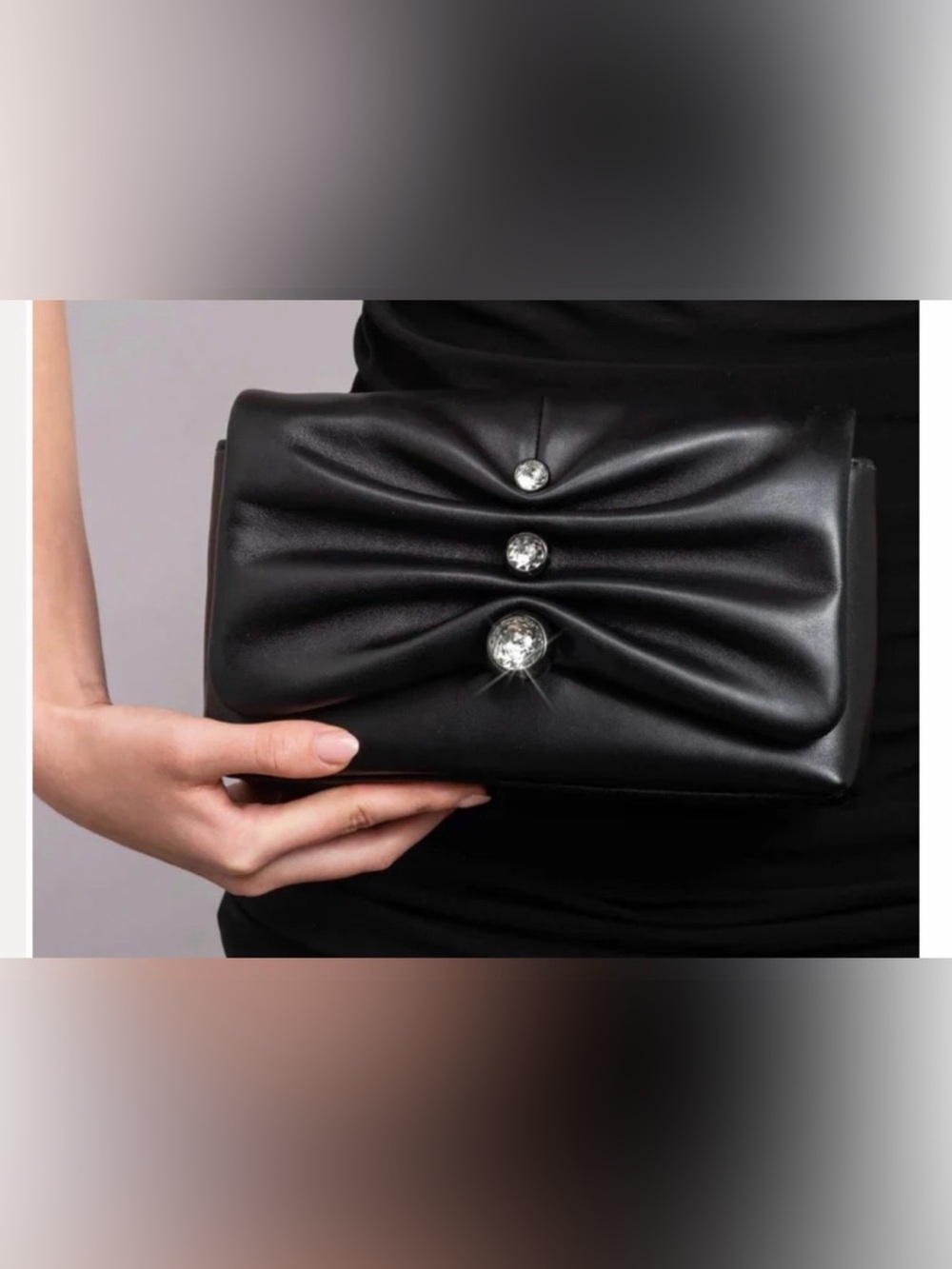 Alexis Bittar Black Leather Clutch with Crystal Buttons